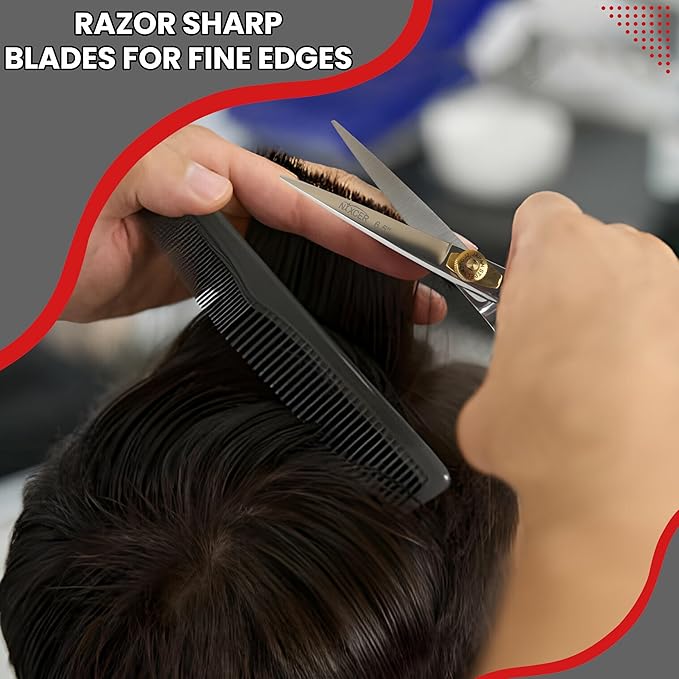 Hair Cutting Scissors -Sharp Razor Edge Blade Hair Shears Series - 6.5" With Fine Adjustment – Stainless Steel Hair Scissors Professional For Men, Women & Babies (Silver)