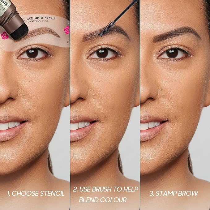 Eyebrow Stamp Stencil Kit - Long-Lasting Eyebrow Powder with Brush, Waterproof & Smudge-Proof Brow Shaping Kit with 24 Reusable Thin & Thick Eyebrow Stencils for Voluminous Brow (Medium Brown)