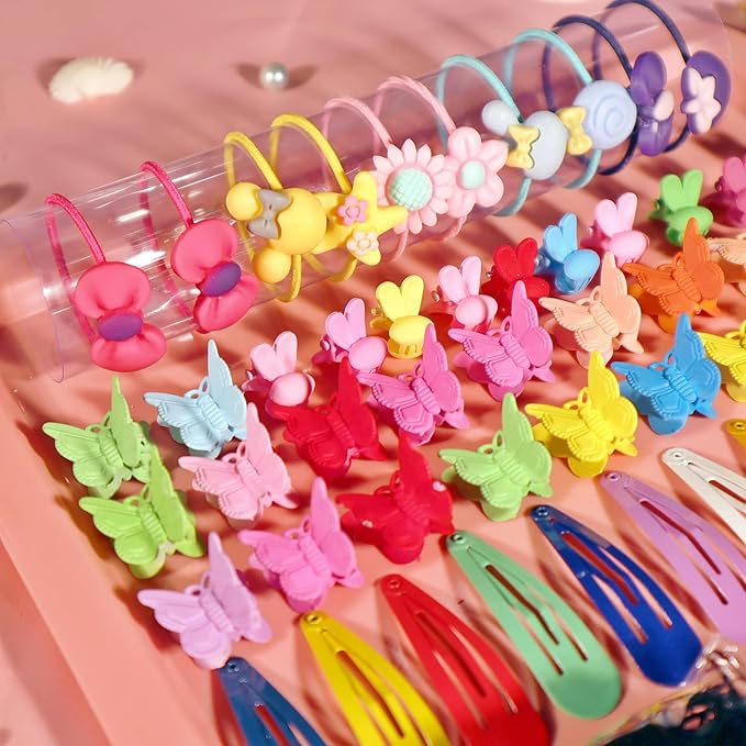 YANRONG Hair Accessories Set For Girls,Candy Colors Nylon Hair Ties,Elastic Ponytail Holders Rubber Band For Baby Kid,Cartoon Hair Clip / Band For Thick Hair & Thin,（2200PCS）