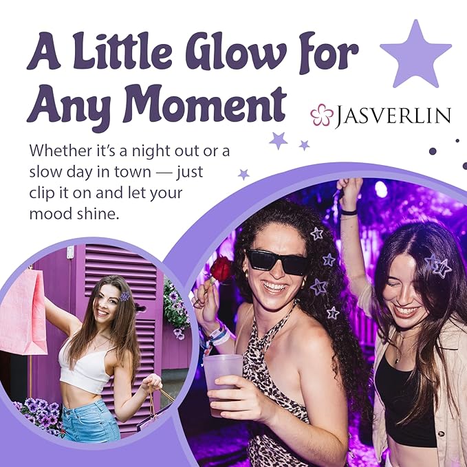 36 Pcs Star Hair Clips, Y2k Cute Snap Barrettes for Women Thin Thick Hair, Colorful Kawaii Girls Rave Accessories Glitter Non Slip Metal Hairclips Assorted Sizes (Purple)