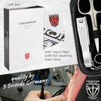 3 Swords Germany – brand quality 8 piece manicure pedicure grooming kit set for professional nail care with synthetic leather case ostrich black - Made in Germany