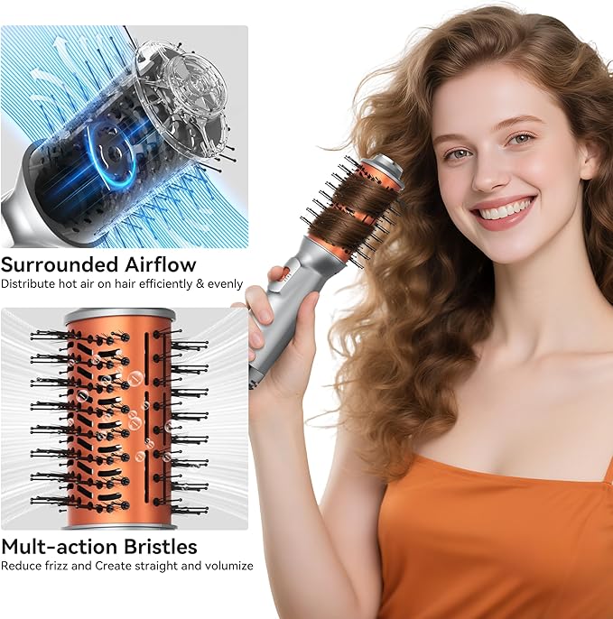 Double Voltage Mini Hair Dryer Brush,Traval Hair Brush 100-240V,3 Heat & 2 Speed Settings Oval Barrel Thermal Brush,Blow Dryer Brush for Dry,Straightening,Voluming