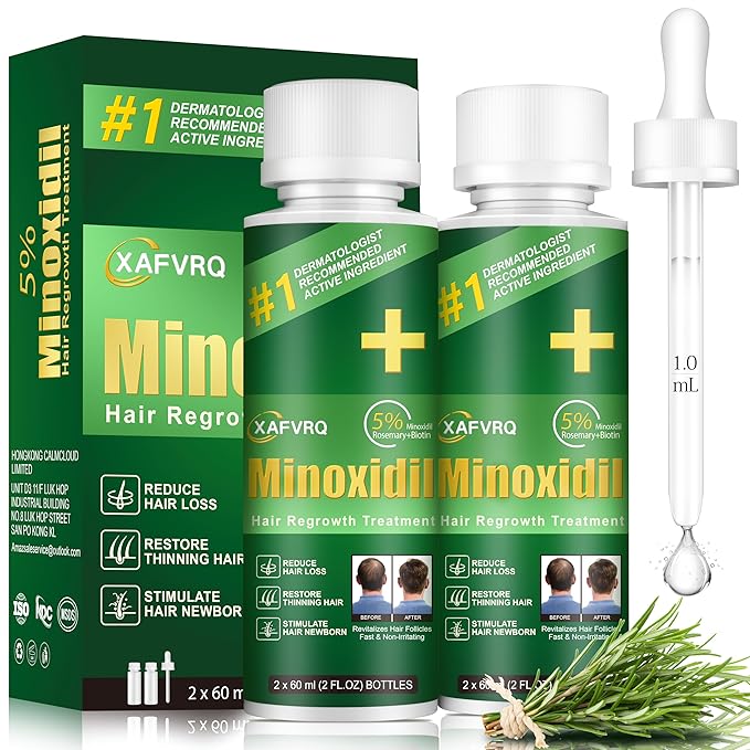 5% Minoxidil for Men, Minoxidil for Women Hair Growth Products, Extra Strength Minoxidil Topical Hair Loss Regrowth Treatment Serum with Rosemary & Biotin, Upgraded formula light & Non-Greasy 2Pack