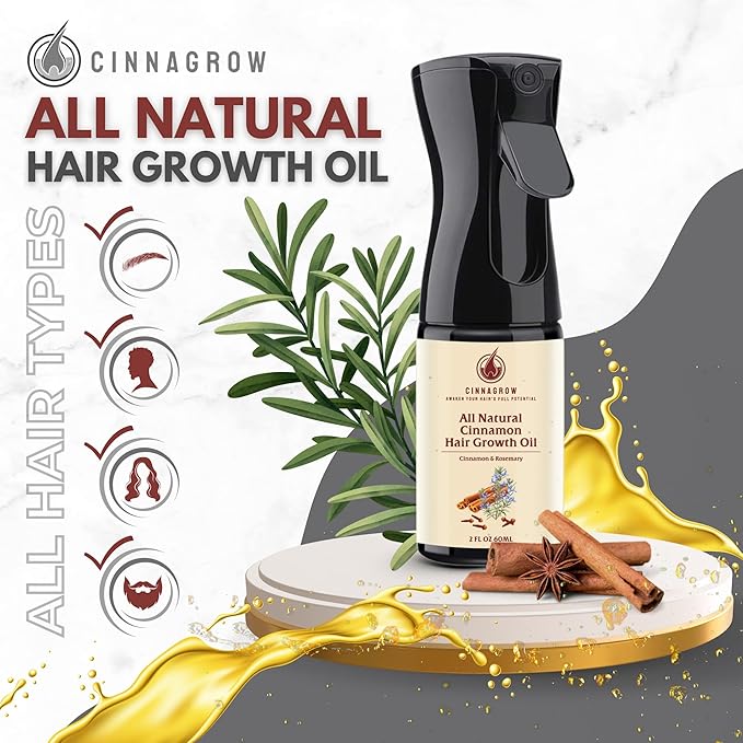 Hair Growth Oil with Rosemary & Cinnamon – Thicker Hair, Scalp Nourishment & Strength – Lightweight, Non-Greasy, Fast Absorbing Formula – 60 ml (2 fl oz) Bottle with Pump Dispenser