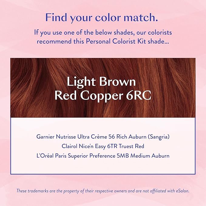 eSalon Permanent Hair Color & Hair Dye Complete Kit - Personal Colorist Kit for Up To 100% Gray Coverage for All Hair Types - Professional-Grade Ammonia-Free Hair Dye (Light Brown Red Copper 6RC)