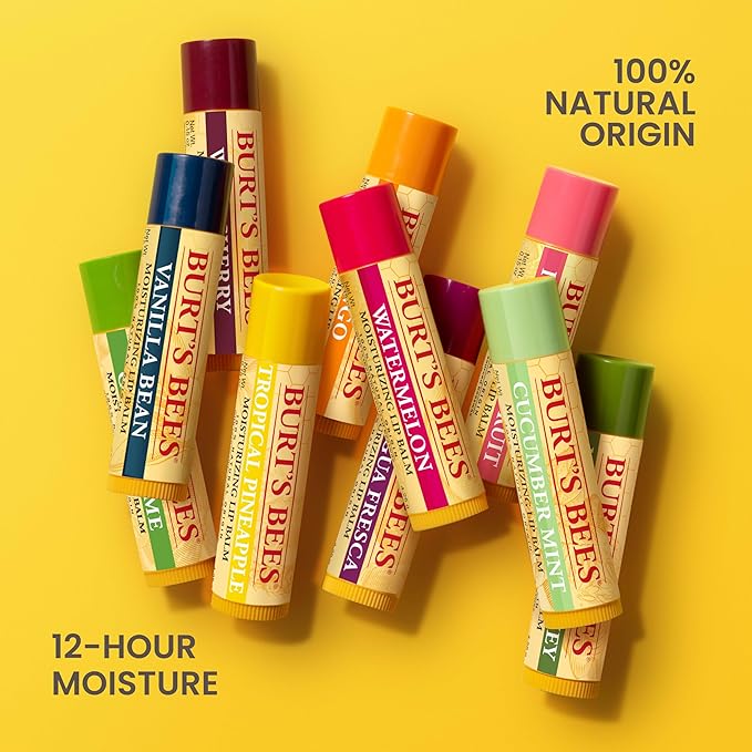 Burt's Bees Lip Balm - Original Beeswax 12 Count Pack in Bulk, Lip Moisturizer With Responsibly Sourced Beeswax, Tint-Free, Natural Origin Conditioning Treatment, 12 Tubes, 0.15 oz