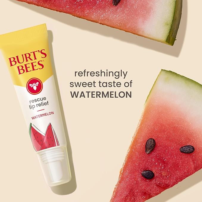 Burt's Bees Stocking Stuffers, Rescue Lip Relief, Watermelon & Berry Medley, Hydrating Lip Balm for Dry Cracked Lips, with Responsibily Sourced Beeswax, 100% Natural Origin, 2 Pack, 0.35oz