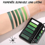 Green Eyeshadow Palette with Mirror Lime Forest Emerald Tones Matte Shimmer 6 Colors Mini Eye Shadow Pallet Travel Size Highly Pigmented for Goth Fairy Joker Wicked Halloween Parties Makeup