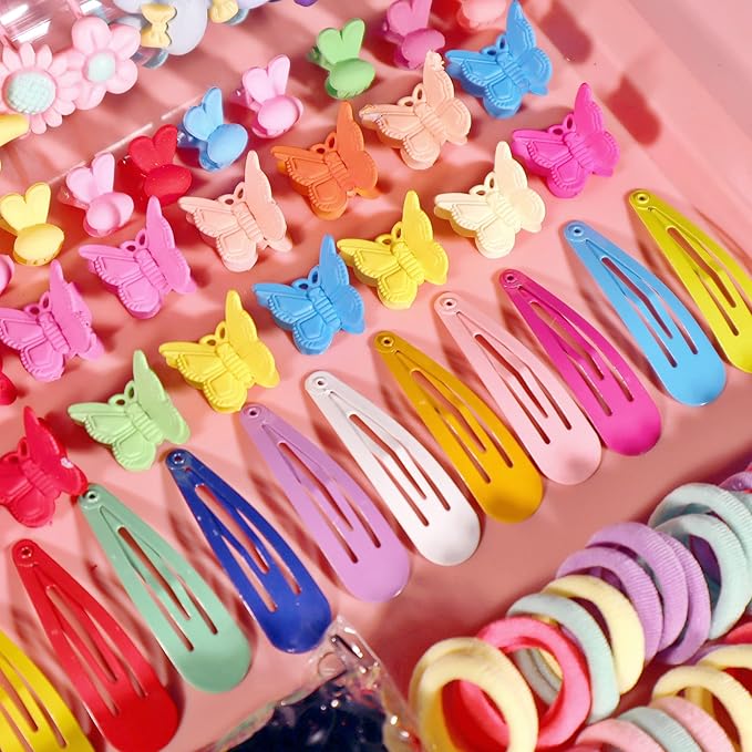 YANRONG Hair Accessories Set For Girls,Candy Colors Nylon Hair Ties,Elastic Ponytail Holders Rubber Band For Baby Kid,Cartoon Hair Clip / Band For Thick Hair & Thin,（2200PCS）