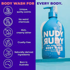 Nudy Rudy Sea Salt Suds 2 Pack, Liquid Body Wash Bundle with Bonus Soap Bar, Aloe Vera and Vitamin E, Moisturizing Shower Gel and Hand Soap for Men and Women 16.9 fl oz and 4.2 oz