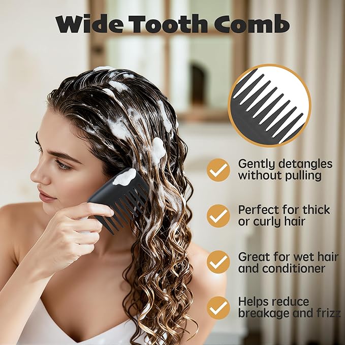 3-Pack Wig Styling Comb Set, Loop Wig Brush + Wide Tooth Comb + Edge Comb, For Human Hair Wigs, Synthetic Wigs & Extensions