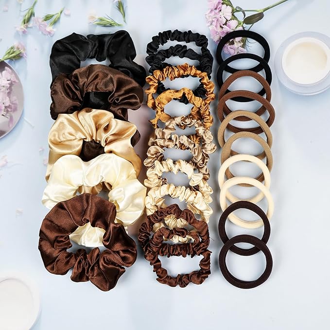 30 Pcs Hair Ties Scrunchies Set for Women - Big Satin Scrunchie for Girls Elastic Hair Bands Soft Small Hair Tie for Thick Thin Hair Ponytail Accessories for Birthday Party Gifts