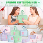 3 Travel Toiletry Makeup Bags for Women - Cute Makeup Bag Organizer Make Up Bag Travel Essentials Personalized Gifts Friend Gifts for Teenager Bridesmaids - Green B