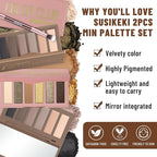 2PCS 6 Colors Mini Eyeshadow Palette Makeup with Brush Set Neutral Nude Eye Shadow Brown & Olive-colored Matte Shimmer Make Up Pallet with Mirror Highly Pigmented Travel Size Gift Kit