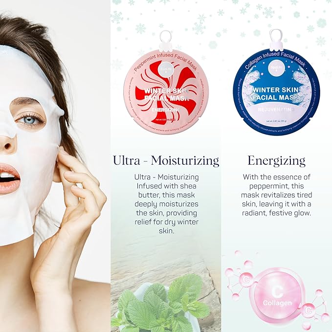 SpaLife Beauty Winter Skin Christmas Face Mask Bundle | Korean Facial Masks | Hydrating, Moisturizing and Firming Sheet Mask Set | Christmas Gifts for Women | 12 Pack