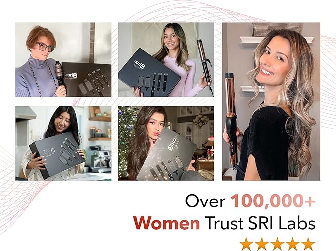 SRILabs CurlQ Curling Iron with 1 inch Extra Long Titanium Barrel, Ceramic Paddle Brush, and Thermal Brush with Rapid Heat Up, 12-Temperature Settings, and 360 Degrees Swivel Cord