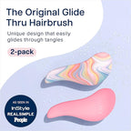 Crave Naturals Glide Thru Detangler Brush Pack of 2 - Curly Hair Brush for Women and Kids - Wet and Dry Comb for Adults - Soft Flexible Bristles for Gentle Use - Pink and Soft Hazy Swirl
