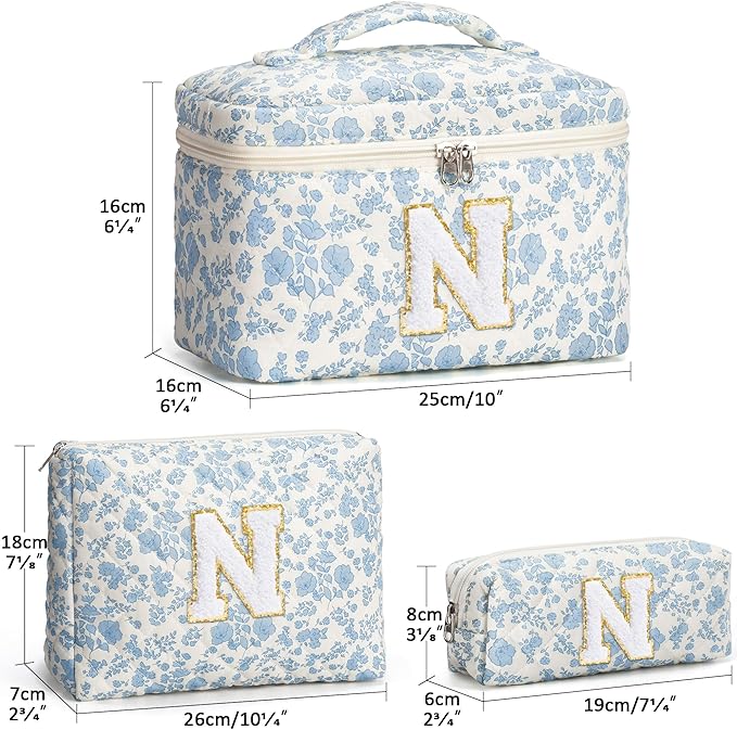 Birthday Gifts for Teen Girls Women, Personalized Initial Makeup Bag Quilted Cosmetic Bag Floral Make Up Bag Travel Toiletry Bag Teen Girl Gifts Trendy Stuff Christmas Gifts for Mom Daughter Friends
