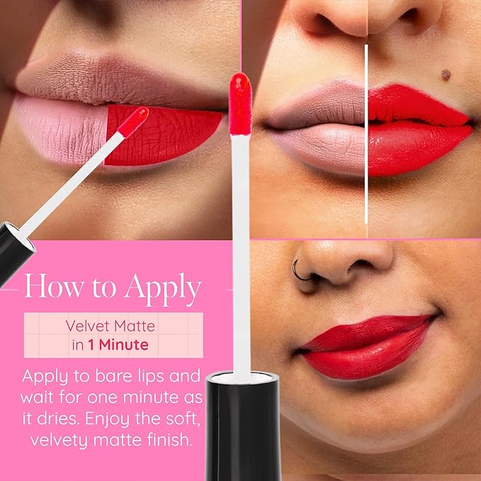 Aromi Matte Liquid Lipstick | Bright, True Red Lip Color for Women, Long-Lasting, Vegan, Long Wear, Blue Undertones, Waterproof, Handmade (Flamenco Red)