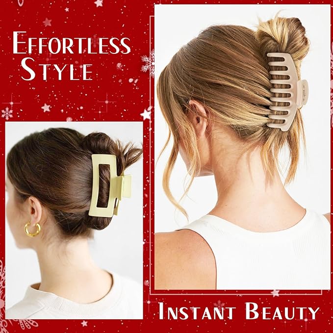 TOCESS Big Claw Clips for Women & Girls, 8 Pack 4.33 Inch Matte Jumbo Hair Claw Clips, Strong Hold Non-Slip Rectangle Hair Clamps for Thick, Curly, Long or Fine Hair