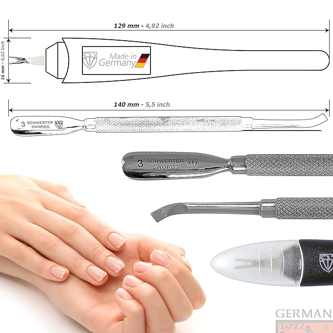3 Swords Germany - Brand Quality Cuticle Knife Trimmer Remover Cutter (1pc.) and Cuticle Pusher Scratcher (1 pc.) Made in Germany