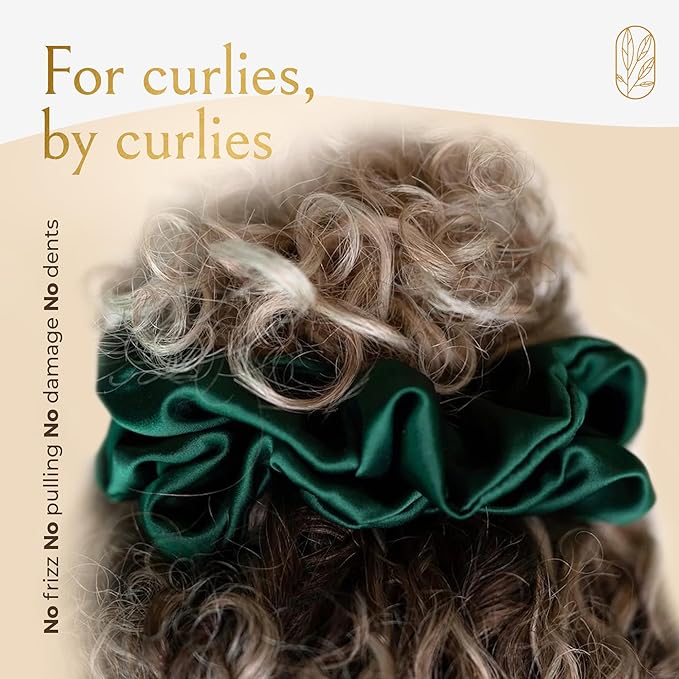 Silk Scrunchies for Women Ponytail Holders – Oversized Mulberry Silk Scrunchie – Extra Large No Damage Hair Tie for Curly, Thick, and Thin - Hair Accessories for Women – Emerald, XL By Curlfriend