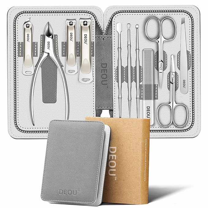 DEOU Kit Grooming Nail Clippers Set 11 in 1 Stainless Steel Professional Manicure Kit Nail Clippers Set for Women, 11pcs Luxurious Personal Care Manicure Nail Gift Set for Travel or Home