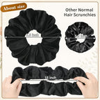 CEELGON Black Big Corduroy Scrunchie 6.5 Inches Jumbo Scrunchies Hair Ties Oversized Ponytail Holder for Thick Curly Hair Extra Large Hair Accessories for Women (Black)