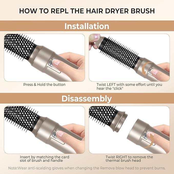6 in ONE Blow Dryer Brush,Air Curling Iron Round Brush Blow Dryer 800W,Ionic Hair Dryer Brush for Women, Hot Air Brush Hair Styling Tools 100-120V