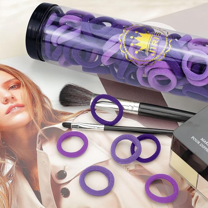 100PCS Hair Ties for Women And Kids, Seamless Thick Hair Bands, Elastic Baby Hair Ties No Damage Ponytail Holder, Cotton Toddler Hair Tie, No Crease Small Hair Tie For Toddler Girls (Purple)