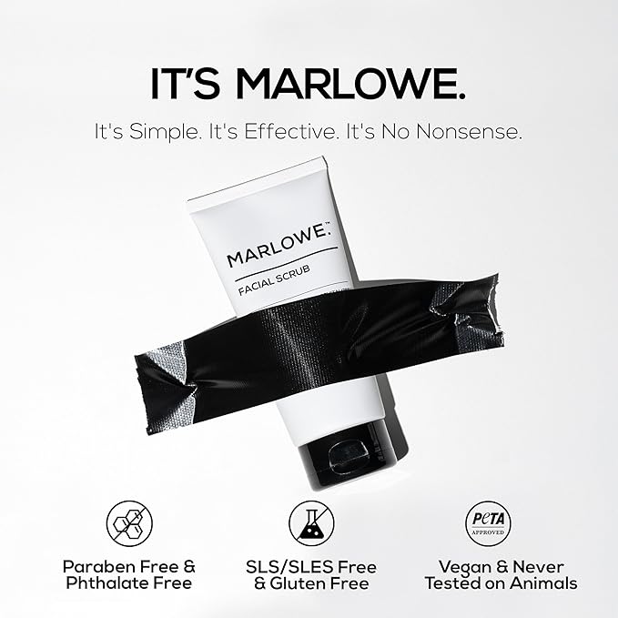 MARLOWE. No. 122 Facial Scrub 6 oz, Gentle Face Exfoliator with Apricot Seed Powder & Pumice, Cleanses & Smooths, Fresh Pine & Agarwood Scent