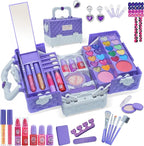 Kids Makeup Sets for Girls - 52 PCS Safe and Washable Makeup for Kids, Real Toddler Makeup Kit with Cosmetic Case, Girls Toys Age 4-12, Princess Toys Birthday Gifts(Dark Purple)