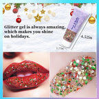 DAGEDA Christmas Body Glitter Gel, Gold Red Green Face Hair Glitter Makeup, Christmas Tattoos Accessories,Holographic Chunky Glitters, Shimmer Face Paint Singer Concert Rave Accessories 50ml