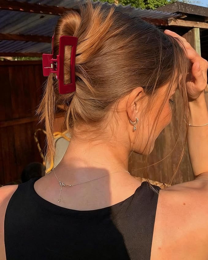 Mesovor 2 Styles Silicone Flexible Hair Claw Clips, 6 Pack Soft Bendable Hair Clips for Women | Rectangle Small Large Cozy Hairclips (Red, Coffee, Black)