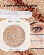 Single Glitter Eyeshadow, Sparkly Shimmer Glitter Eye Shadow Highlighter Palette Makeup, High Pigment Waterproof Champagne Pressed Eye Shadows Powder with Lightweight, Blendable for Daily Eye Look-09