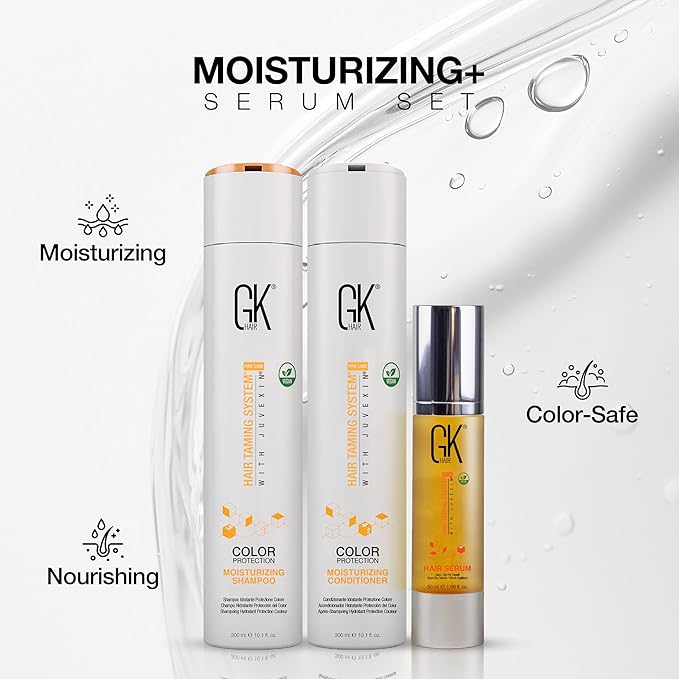 GK HAIR Hydrating Moisturizing Shampoo and Conditioner Set (10.1 Fl Oz) Global Keratin Anti Frizz Serum Dry Damaged Repair Argan Oil (1.69 Fl Oz) All Hair Types Sulfate Paraben Free Unisex