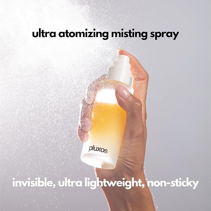 | PLUXOS 47 | SUNSCREEN + SKINCARE SPF 47 FACE MIST SPRAY (Peach) | SUN DEFENSE COMPLEX CARE | Apply Over Makeup, Broad Spectrum, Clear, Light, Vegan, Hydrate, Fight Acne, Anti-Aging, Cell Repair