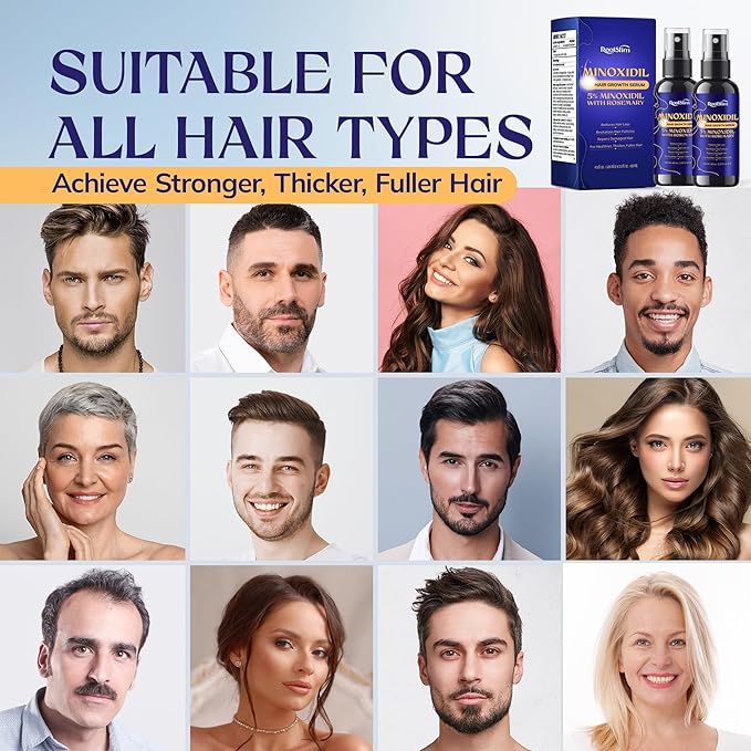 5% Minoxidil Hair Growth for Men and Women: 2-Pack Extra Strength Minoxidil Hair Loss Treatment Serum with Rosemary for Faster Stronger Thicker Hair Growth - 60ML Each