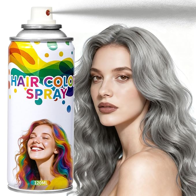 Temporary Silver Hair Color Spray & Wax | Non-Sticky, Natural Look | Washable One-Time Use Hair Dye for Halloween, Cosplay, Festivals | For Women, Men & Kids 120 ML