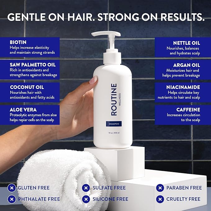 Routine Wellness Anti-Thinning Volumizing Shampoo for Thinning Hair & Hair Loss - Grow Your Confidence with Biotin & DHT Blockers - 14 oz Shampoo - Orange Blossom & Sandalwood