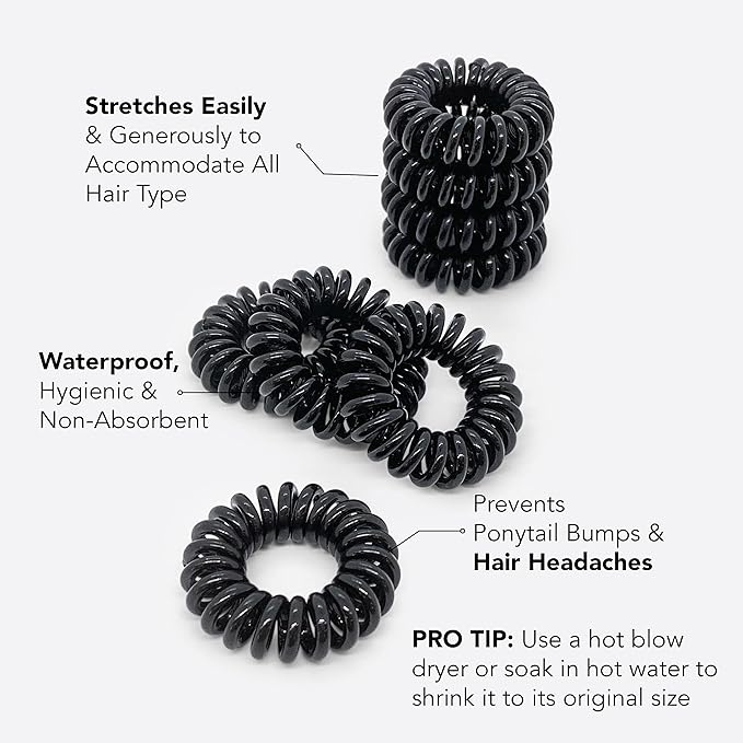 Kitsch Spiral Hair Ties for Women – Black Elastic Hair Ties No Damage, Ponytail Holders for Thick and Thin Hair – Creaseless and Dent-Free Coil | Ideal Gifts for Women - 8pc Set, Black