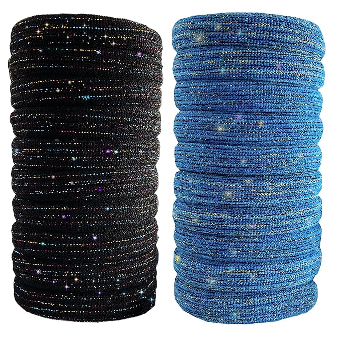Large Stretch Thick Hair Ties for All Hair Types Seamless Glitter Hair Ponies Elastics Ponytail Holders Hair Scrunchies for Thick Hair Hair Accessories Women Girls 20-Pack