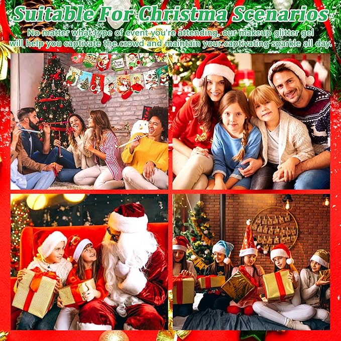 Boko 50ML Body Glitter Gel, Red Green Mardi Gras Chunky Glitter Gel for Face Hair Body Sparkle Makeup, Cosmetic Mermaid Face Glitter Sequins for Mardi Gras Concert Party Event Rave Accessories