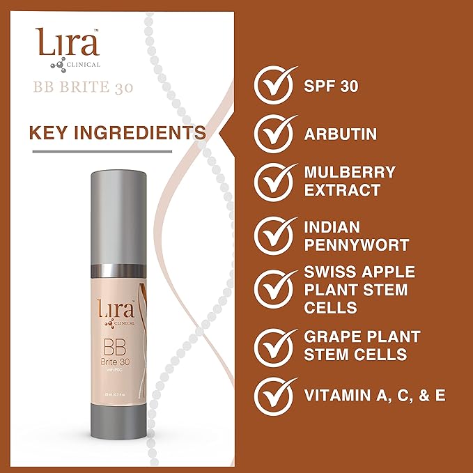 Lira Clinical BB - SPF 30 Tinted BB Cream with PSC & Vitamins - Full coverage - 0.7 fl oz. (BB Brite 30)