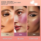 Cool Story 3-in-1 Makeup Set, Highlighter, Blush and Contour Balm Stick, Cream Formula for Face Contouring, Professional Cosmetic Kit (SET-C)
