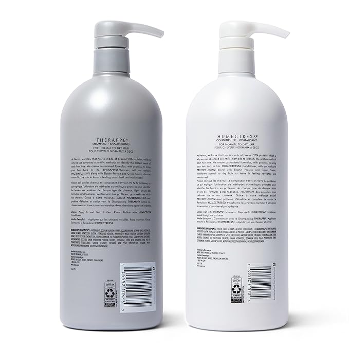 Nexxus Shampoo and Conditioner Therappe Humectress 2 Count for Dry Hair Silicone-Free, Moisturizing Caviar Complex and Elastin Protein for thicker and stronger hair 33.8 oz