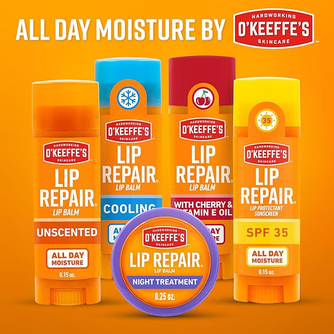 O'Keeffe's Lip Repair Night Treatment Lip Balm for Dry, Cracked Lips - 0.25 Ounce Jar (1 Pack) - Moisturizer Extremely Cracked, Dry Lips