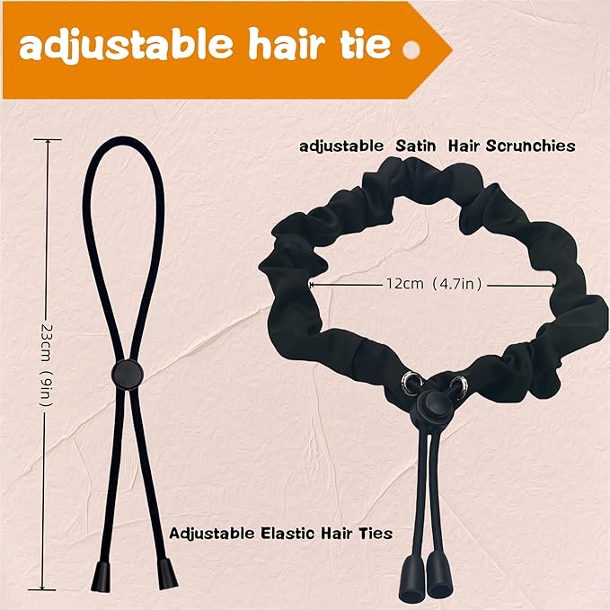 6 Pcs Black Adjust Afro Puff Hair Tie, Adjustable Hair Ties, Thick Black Hair Band, Silk Soft Ponytail Holders, Perfect for Medium Hair to Thick Thin Hair, Heavy and Curly Hair (deep black)