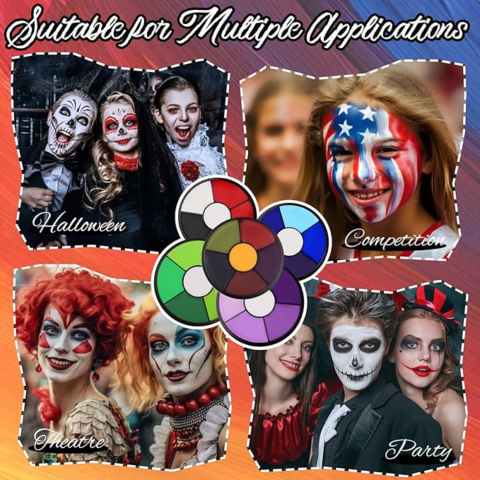 Black White Red Face Body Paint, Professional 6 Colors Body Paint SFX Makeup Palette， Cream Water Based Face Paint for SFX Halloween Cosplay Joker Zombie Vampire Skeleton Clown Vampire Makeup