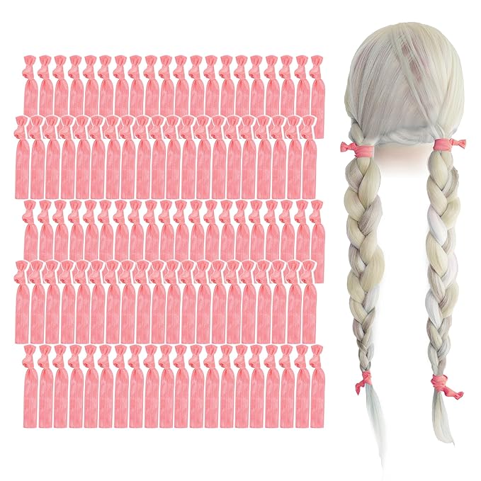 MEEDEE 100 Pack Light Pink Ouchless Elastic Hair Accessories - No Crease Soft Ribbon Knotted Ties, No Damage Ponytails, Yoga Bracelets for Women